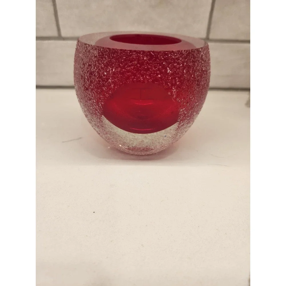 Ruby Red Fifth Avenue Geode Crystal Frosted Votive Glass‎ Candle Holder